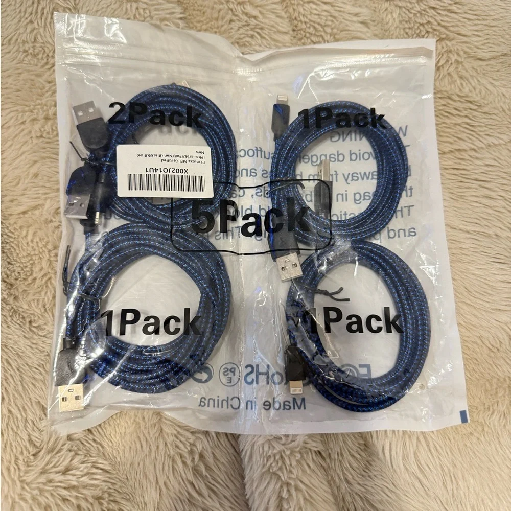 Blue USB iPhone Charging Cable Pack